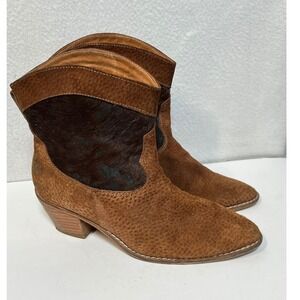 ART Company Brown Suede Haircalf Ankle Boots Western Style Block Heel